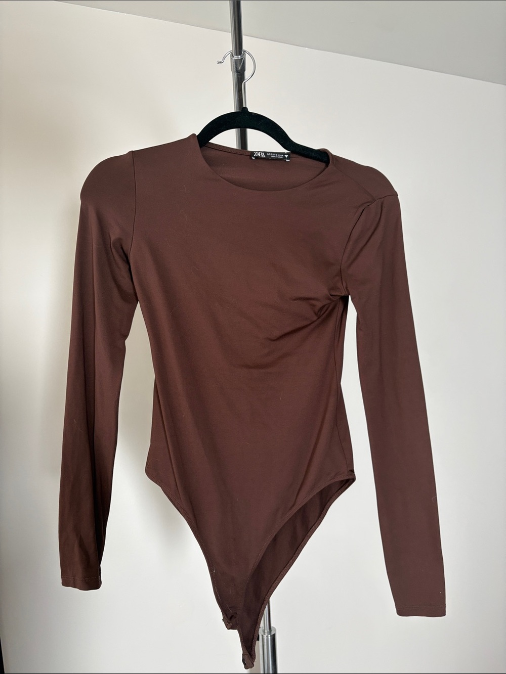 ZARA Chocolate Brown Long-Sleeve Crew Neck Bodysuit